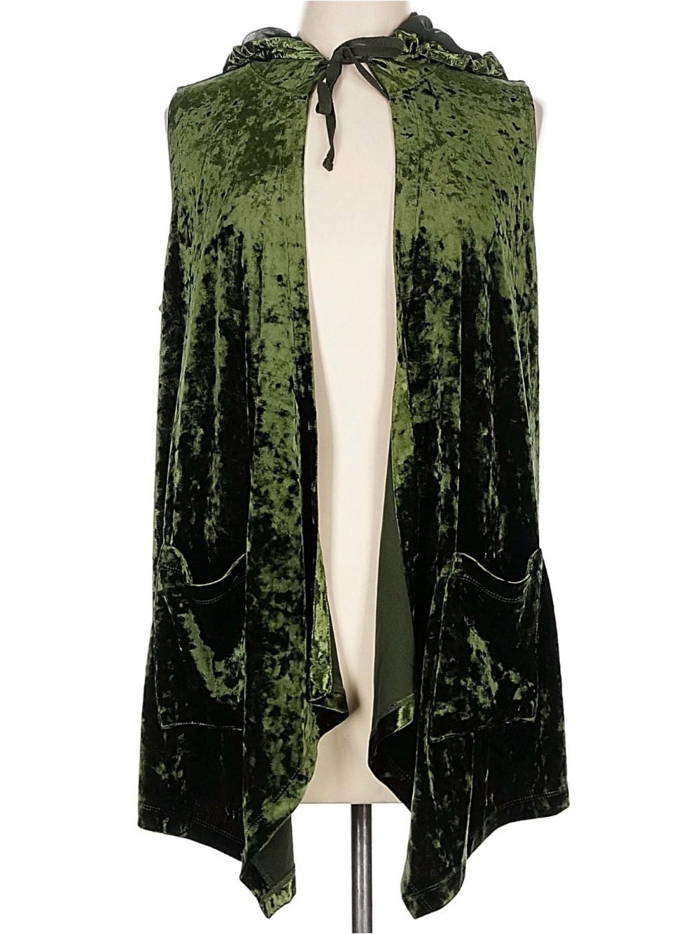 LOGO by Lori Goldstein Olive Green Velvet Hooded Drape Cape
